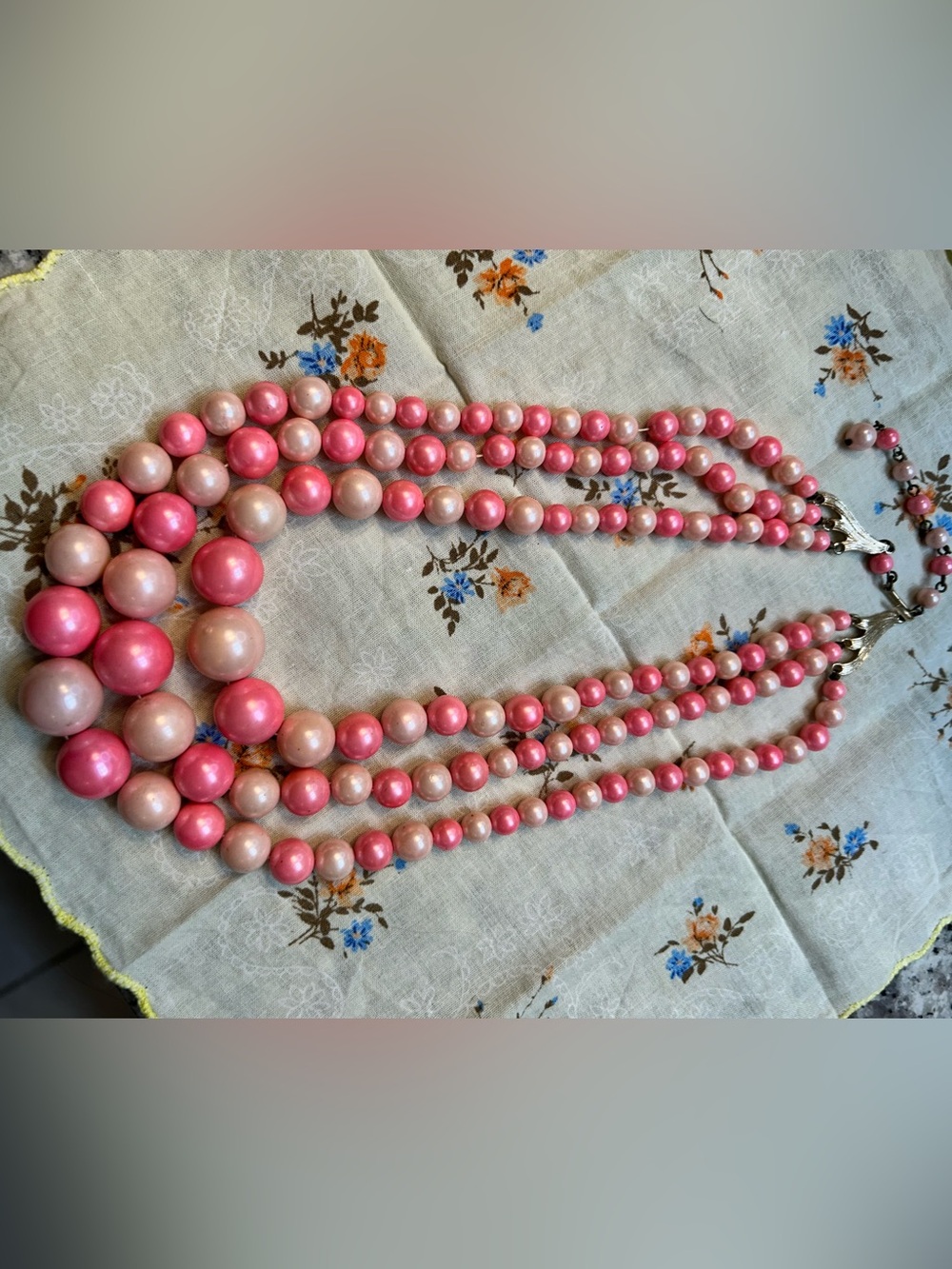 Pink Pearl Multi-Strand Necklace - pinup style with mid century modern feel